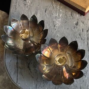 Vintage Elegant Silver plate lotus Flower Candle Holders